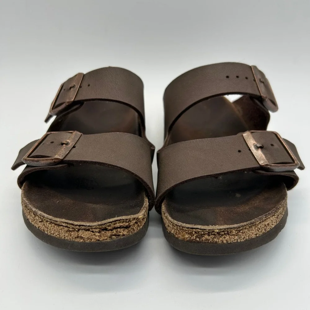Birkenstock Arizona Sandals Womens 37 Brown Birko-Flor Two Strap Slide Comfort